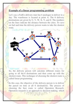 Example of a linear programming problem 
Let’s say a FedEx delivery man has 6 packages to deliver in a 
day. The warehous
