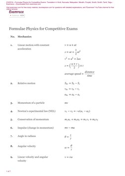 2/3/2019----Formulae Physics for Competitive Exams- Translation in Hindi, Kannada, Malayalam, Marathi, Punjabi, Sindhi, Sindh