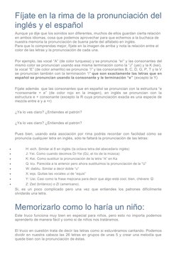 Fíjate en la rima de la pronunciación del
inglés y el español
Aunque ya dije que los sonidos son diferentes, muchos de ellos