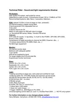Technical Rider for Alcatraz Band | PDF | Acoustics | Sound Technology