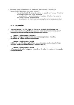 -  Relaciones entre la idea inicial, los materiales seleccionados y el producto 
(aprendizajes ligados con el proceso creador