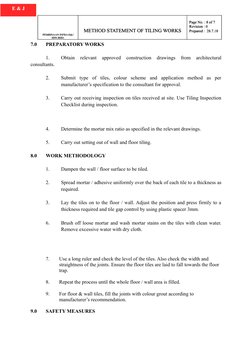 Tiling Works Method Statement | PDF | Tile | Personal Protective Equipment