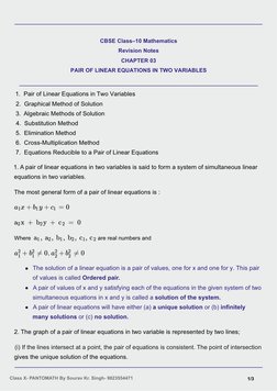 Class 10 Linear Equations Notes | PDF | System Of Linear Equations ...