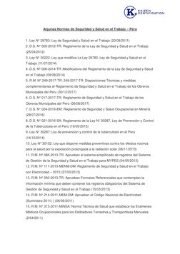 Algunas Normas de Seguridad y Salud en el Trabajo – Perú 
 
1. Ley N° 29783: Ley de Seguridad y Salud en el Trabajo (20/0