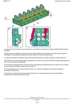 La culata es de hierro fundido y de una sola pieza, una condición necesaria para el apoyo estable del árbol de levas
en cabez