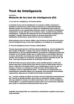 Test de Inteligencia
InformÃ¡tica
Historia de los test de inteligencia (CI)
1- Los test de inteligencia de Francis Galton
La