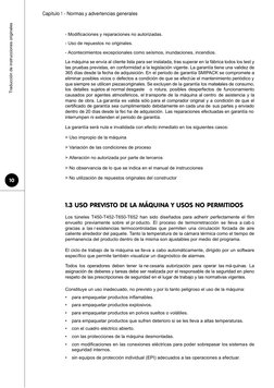 Capítulo 1 - Normas y advertencias generales
10
Traducción de instrucciones originales
- Modificaciones y reparaciones no aut