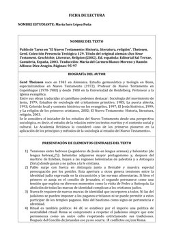 FICHA DE LECTURA
NOMBRE ESTUDIANTE: María Inés López Peña
NOMBRE DEL TEXTO
Pablo de Tarso en “El Nuevo Testamento: Historia,