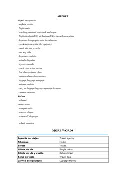 AIRPORT
airport -aeropuerto
  airplane -avión
  flight -vuelo
  boarding  (https://www.curso-ingles.com/aprender/cursos/vocab