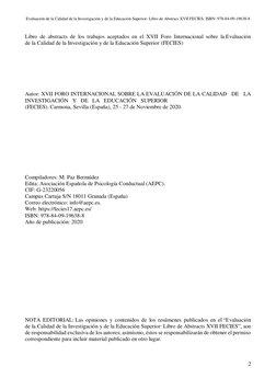 Evaluación de la Calidad de la Investigación y de la Educación Superior: Libro de Abstracs XVII FECIES. ISBN: 978-84-09-19638