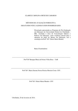 CLARICE CAROLINA ORTIZ DE CAMARGO 
 
 
MÉTODOS DE AVALIAÇÃO FORMATIVA:  
DESATANDO NÓS E ALINHAVANDO POSSIBILIDADES