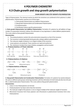 Page 1 of 2 
 
4 POLYMER CHEMISTRY 
4.3 Chain growth and step growth polymerization 
CHAIN GROWTH AND STEP GROWTH POLYMERIZAT
