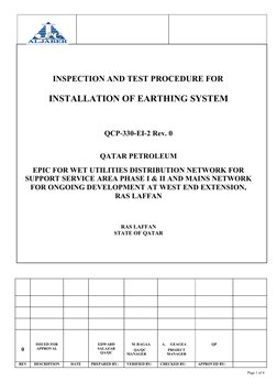 INSPECTION AND TEST PROCEDURE FOR 
INSTALLATION OF EARTHING SYSTEM
QCP-330-EI-2 Rev. 0
QATAR PETROLEUM 
EPIC FOR WET UTI