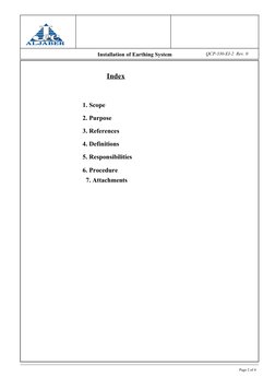 Installation of Earthing System
QCP-330-EI-2  Rev. 0
Index
1. Scope
2. Purpose
3. References
4. Definitions
5. Responsibili