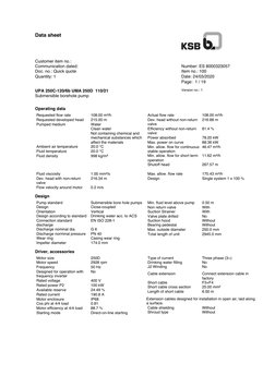 KSB Submersible Pump Data Sheet | PDF | Bearing (Mechanical) | Pump