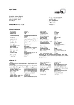 KSB Submersible Pump Data Sheet | PDF | Bearing (Mechanical) | Pump