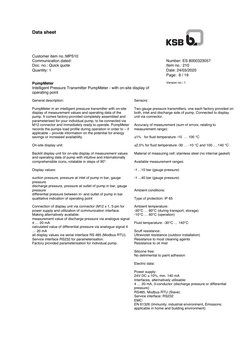 KSB Submersible Pump Data Sheet | PDF | Bearing (Mechanical) | Pump