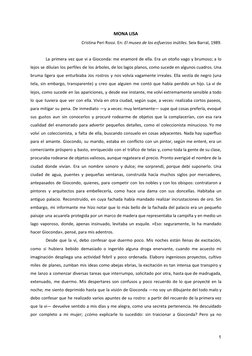 MONA LISA 
Cristina Peri Rossi. En: ​El museo de los esfuerzos inútiles​. Seix Barral, 1989. 
 
La primera vez que vi a Gioco