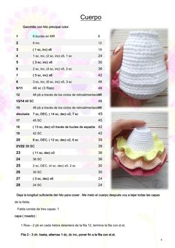6 
Cuerpo
Ganchillo con hilo principal color. 
Ganchillo con hilo principal color. 
1 
6 bucles en MR 
6 
2 
6 inc 
12 
3
