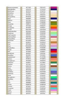 #C71585
FF8515C7
#191970
FF701919
#F5FFFA
FFFAFFF5
#FFE4E1
FFE1E4FF
#FFE4B5
FFB5E4FF
#FFDEAD
FFADDEFF
#000080
FF800000
#FDF5E