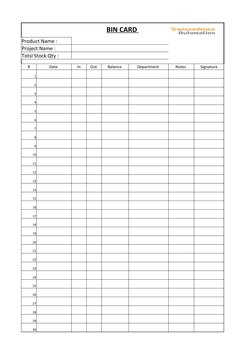Bin Card Inventory Template | PDF