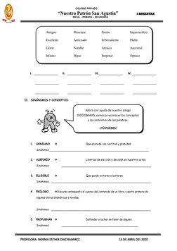 COLEGIO PRIVADO 
                          “Nuestro Patrón San Agustín”                I BIMESTRE
