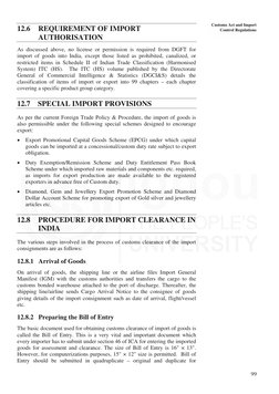 99
Customs Act and Import 
Control Regulations 
12.6 
REQUIREMENT OF IMPORT 
AUTHORISATION 
As discussed above, no licens