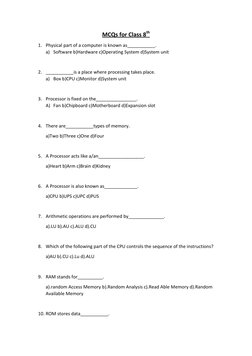 Class 8 Computer MCQs with Answers | PDF | Operating System | Computer ...