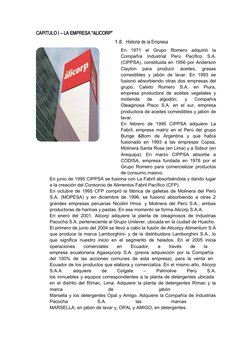 CAPITULO I – LA EMPRESA “ALICORP”
1.8. Historia de la Empresa 
En  1971  el  Grupo  Romero  adquirió  la
Compañía  Industrial