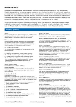 IMPORTANT NOTE
Coventry University will take all reasonable steps to provide the educational service set out in its prospectu