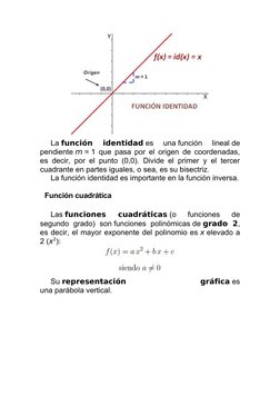 La función  identidad es  una función  lineal de
pendiente m = 1 que pasa por el origen de coordenadas,
es decir, por el punt