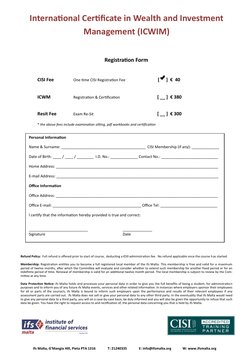 Registration Form 
 
 
 
 
 
CISI Fee 
 
One time CISI Registration Fee 
 
             [
]  €  40