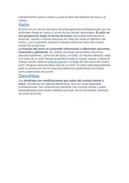 mantenimiento para sí misma y para el resto del sistema nervioso y el 
cuerpo.
Axón
El axón es uno de los dos tipos de prolon