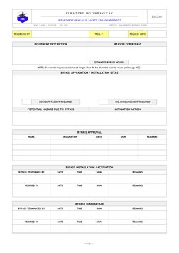 Critical Equipment Bypass Form | PDF