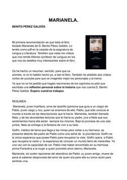 MARIANELA. 
BENITO PÉREZ GALDÓS.
Mi primera recomendación es que leáis el libro
titulado Marianela de D. Benito Pérez Galdós.