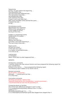 Sequencing
At first / To start with/In the beginning, ...
Then/Next/After that, ...
The next thing that happened was ...
The