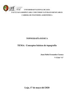 UNIVERSIDAD NACIONAL DE LOJA
FACULTAD AGROPECUARIA Y RECURSOS NATURALES RENOVABLES
CARRERA DE INGENIERÍA AGRONÓMICA
TOPOGRAFÍ