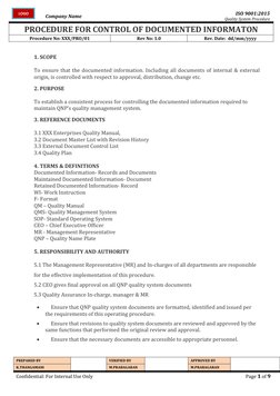 Document Control Procedure Overview | PDF | Quality Management System ...