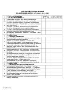 Checklist Auditoría Interna ISO 14001 | PDF | Entorno natural ...