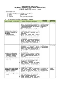 GRADO Y SECCION: CUARTO – UNICA
“PROPONEMOS NORMAS DE CONVIVENCIA PARA VIVIR EN ARMONÍA”
I UNIDAD - BIMESTRE I DURACION: 10 S