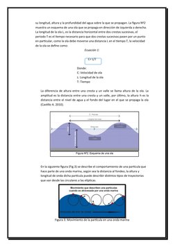 su longitud, altura y la profundidad del agua sobre la que se propagan. La figura Nº2 
muestra un esquema de una ola que se p