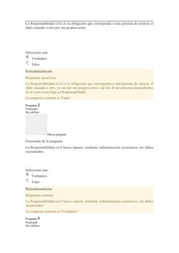 La Responsabilidad civil es la obligación que corresponde a una persona de resarcir el
daño causado a otro por sus propios ac