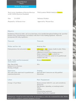 General Electrical 
Work’s 
 
Method Statement 
 
 
Project Name:                                                           P
