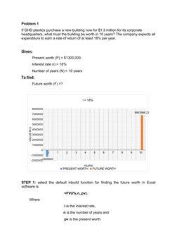 Problem 1
If GHD plastics purchase a new building now for $1.3 million for its corporate 
headquarters, what must the buildin