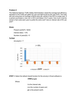 Problem 5
The National Highway Traffic Safety Administration raised the average fuel efficiency
standard to 35.5 miles per ga