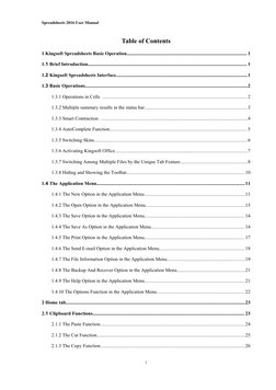 Spreadsheets 2016 User Manual
i
Table of Contents
1 Kingsoft Spreadsheets Basic Operation....................................