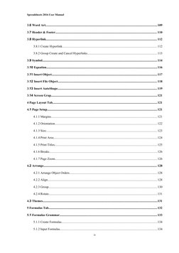 Spreadsheets 2016 User Manual
iv
3.6 Word Art................................................................................