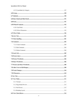 Spreadsheets 2016 User Manual
vi
6.5.2 Consolidate by Category...............................................................
