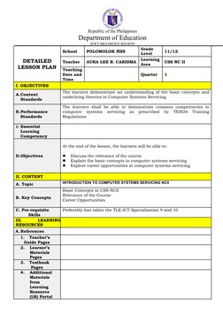 Republic of the Philippines
Department of Education
SOCCSKSARGEN REGION
DETAILED
LESSON PLAN
School
POLOMOLOK NHS
Grade 
Leve