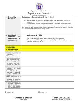 Republic of the Philippines
Department of Education
SOCCSKSARGEN REGION
I.
Evaluating
learning
Evaluation 1: Enumeration. 5 p